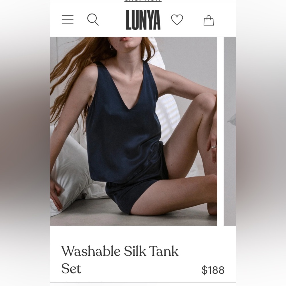 Lunya NWOT washable silk tank shorts set - washed once, never worn